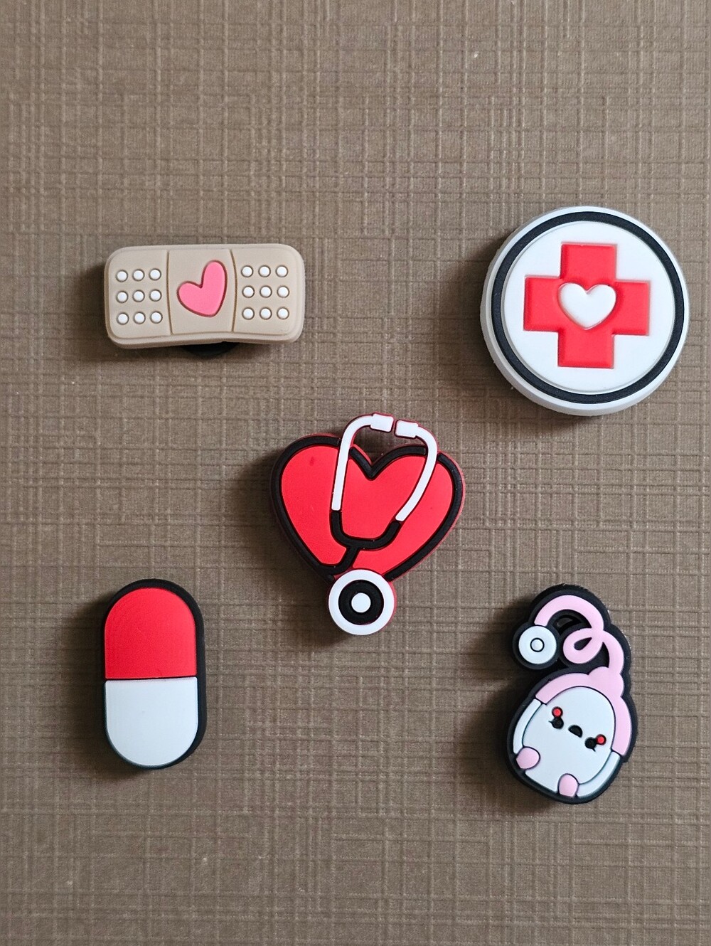 5pc Kawaii Medical Nurse Heart Stethoscope Bandage Croc Charms Set 🩺